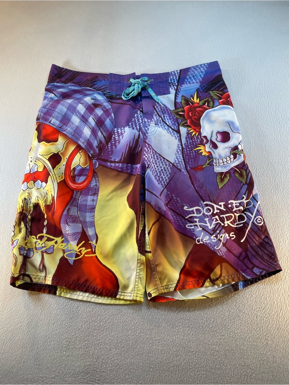 Ed Hardy Mens Surf or Die Board Shorts Size 34